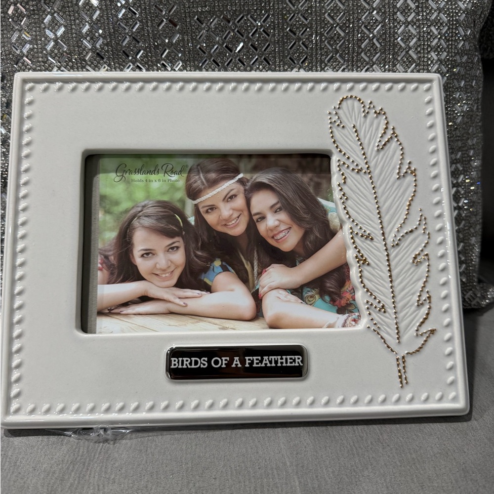 White Picture Frame with Feather Design - Grassland Roads
